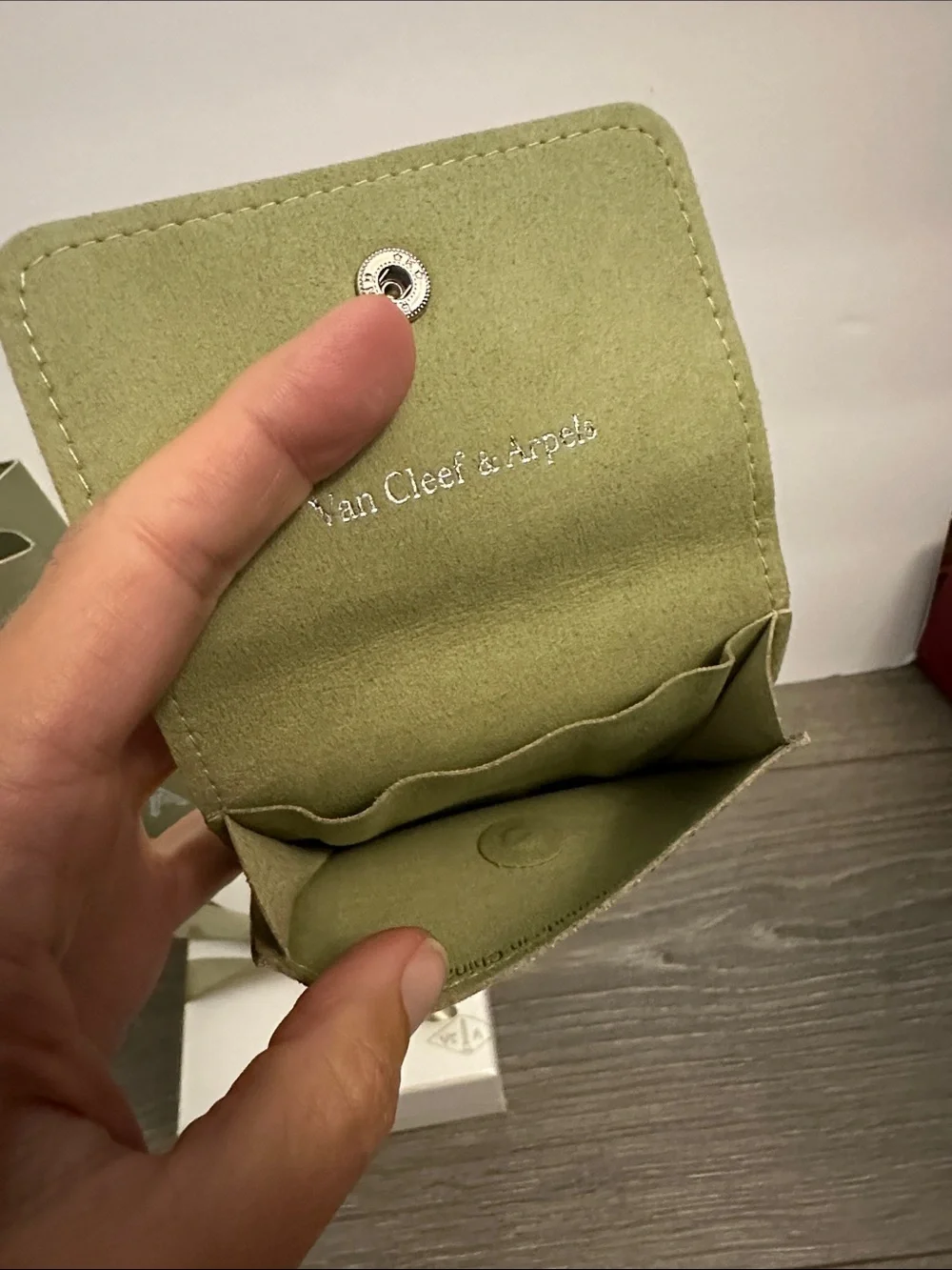 Van Cleef & Arpels Olive Green Suede Jewelry Pouch